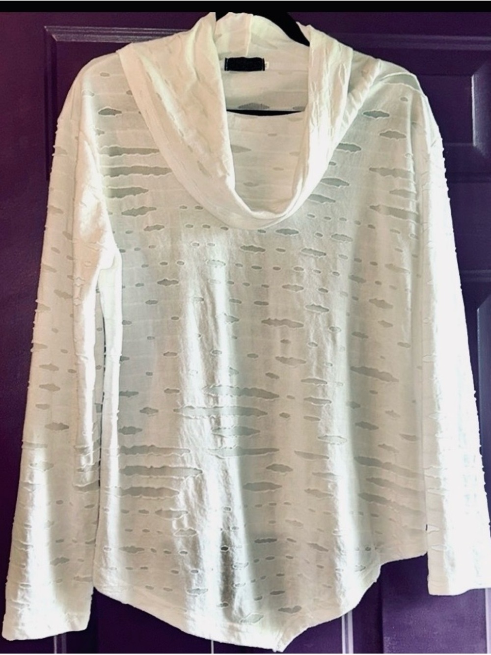Textured LS Cowl Neck Top M White Casual Lightweight Loose Relaxed